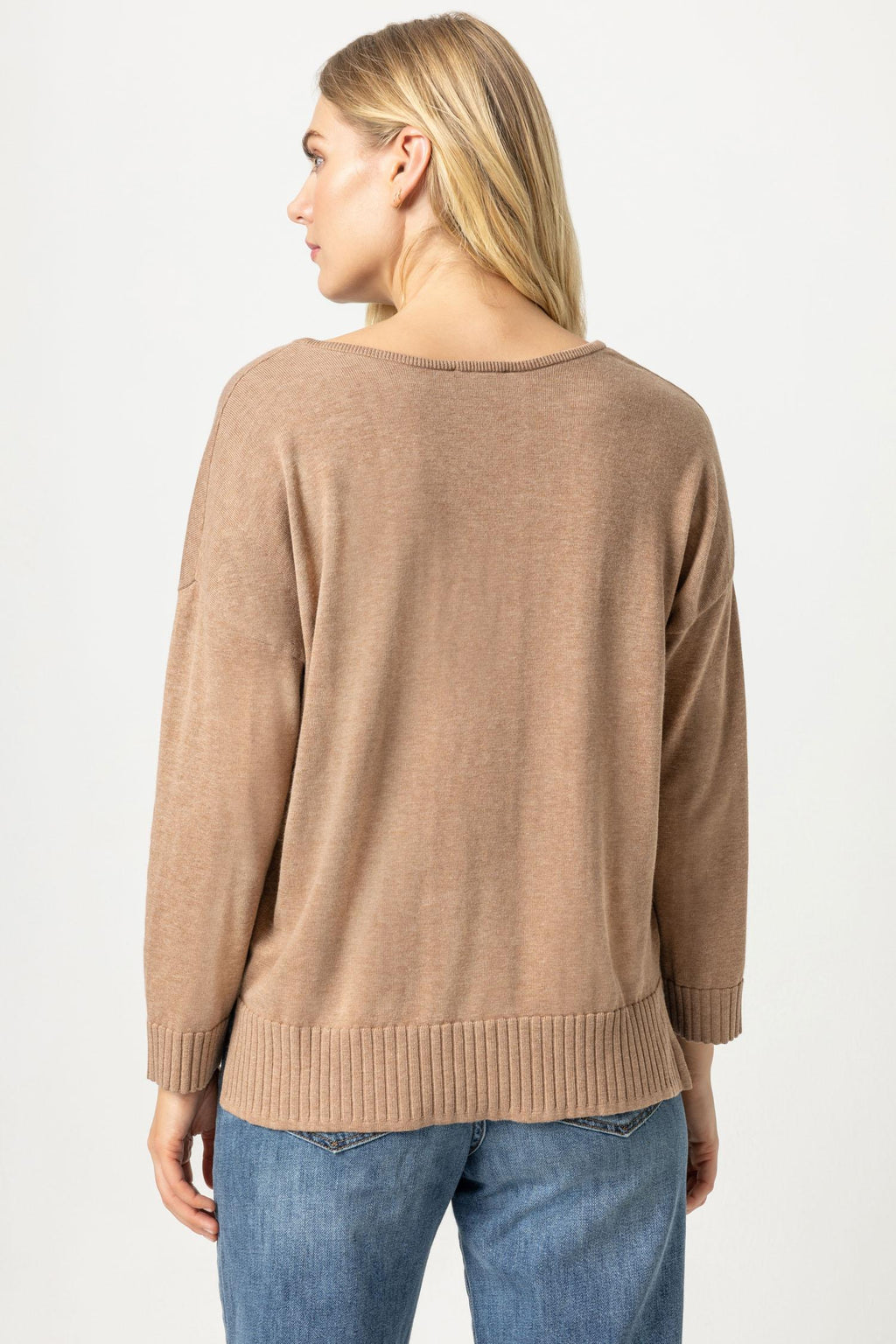 Split Neck Pullover Sweater | Flax