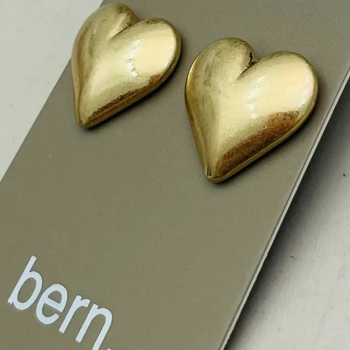 Puffy Heart Stud Earrings | Vintage Gold