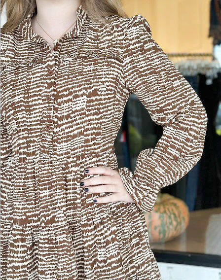 Woven Print Belted Dress | Chocolate