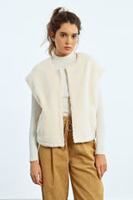 Ivory Faux Fur Sleeveless Jacket