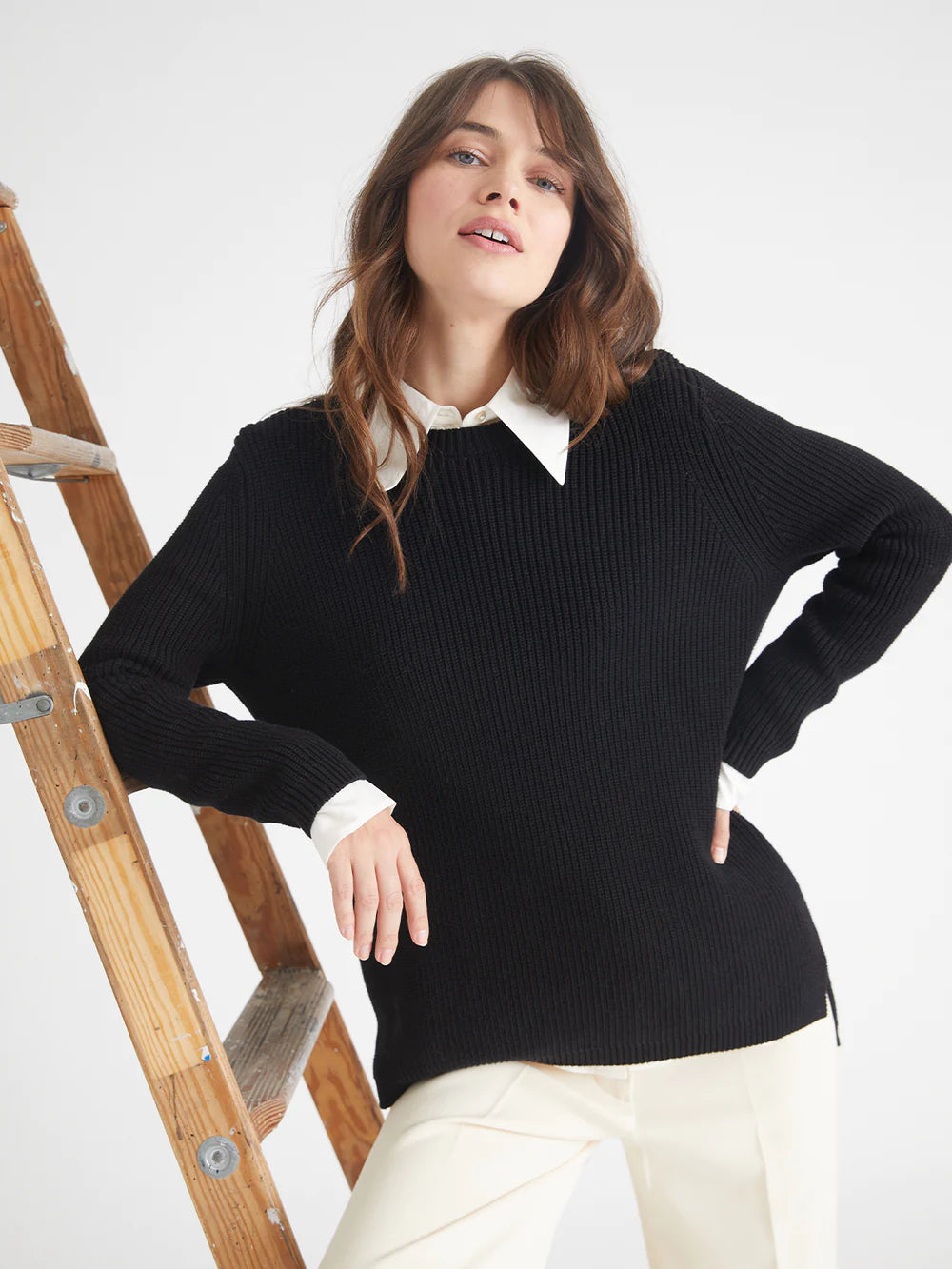 Emma Crewneck Shaker Stitch Sweater | Black