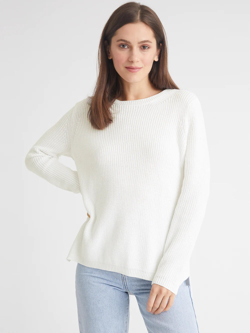 Emma Crewneck Shaker Stitch Sweater | Chalk