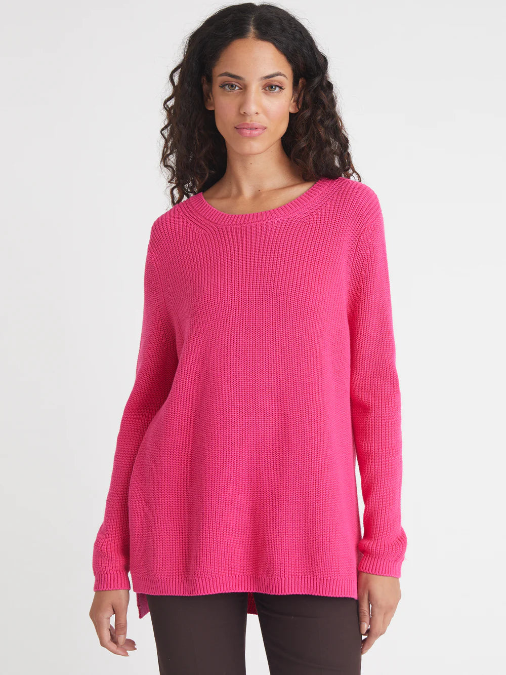 Emma Crewneck Shaker Stitch Sweater | Fuschia