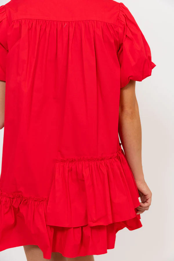 Poplin Ruffle Bottom Dress | Red