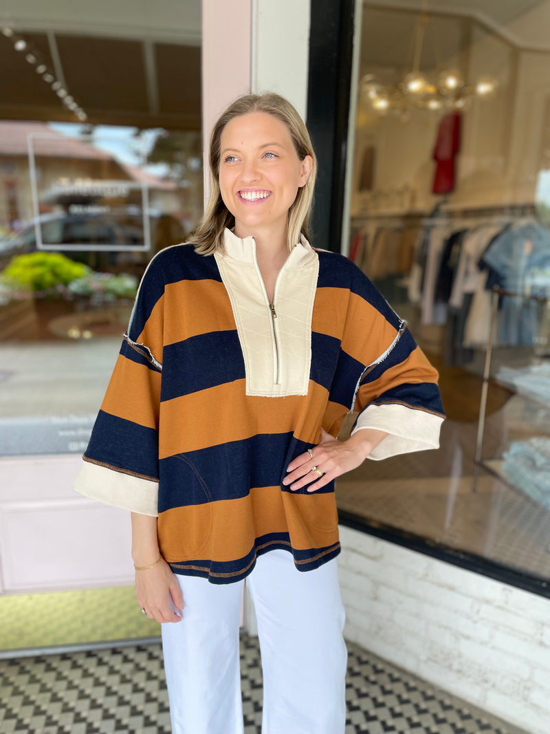 Oversized Striped Pullover | Brown + Navy