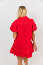 Poplin Ruffle Bottom Dress | Red