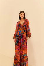 Vintage Wave Long Sleeve Maxi Dress