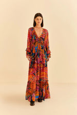 Vintage Wave Long Sleeve Maxi Dress