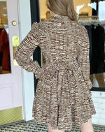Woven Print Belted Dress | Chocolate
