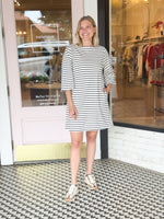 Striped Boat Neck Dress | Black + Ivory
