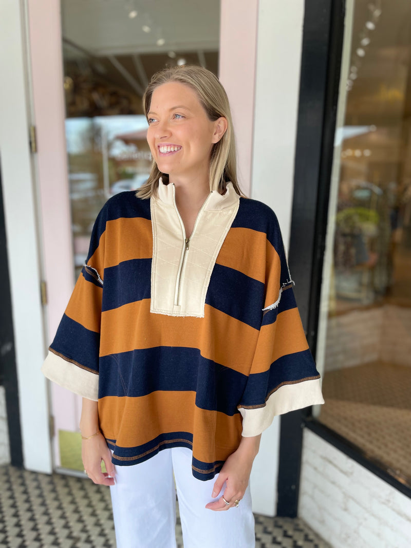 Oversized Striped Pullover | Brown + Navy