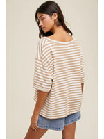 Striped Knit Tee | Taupe + White