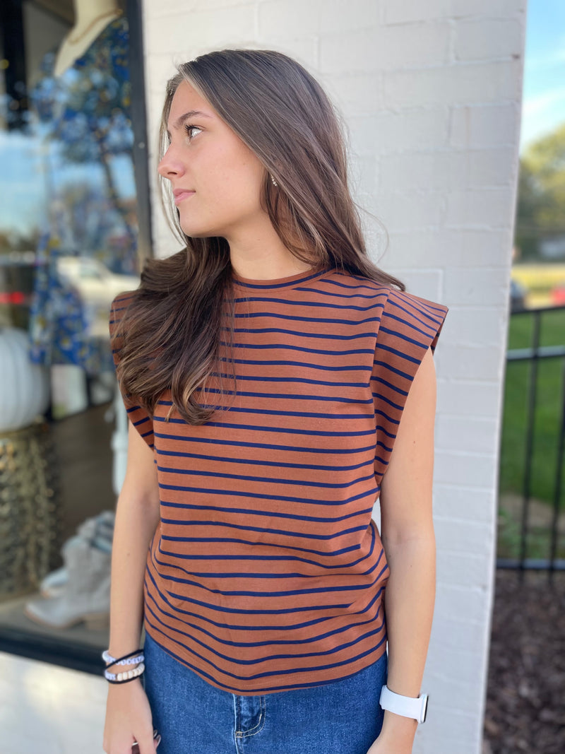 Stripe T-Shirt | Brown + Navy