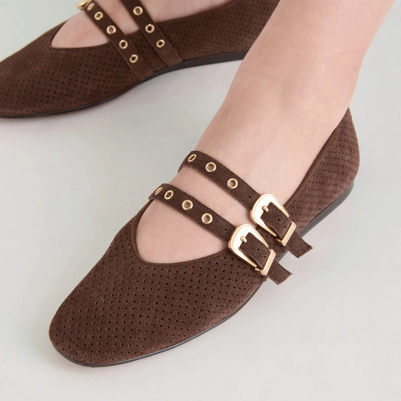 Baylee Grommet Ballet Flats | Dk Brown Perforated Suede