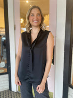 Tie Neck Satin Shell | Black