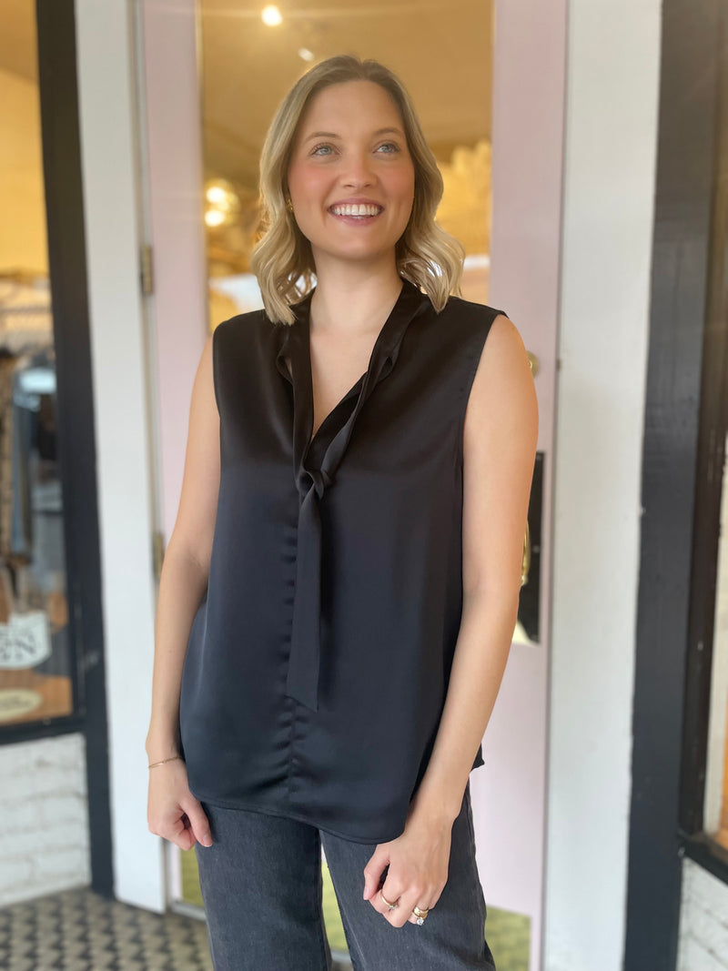 Tie Neck Satin Shell | Black