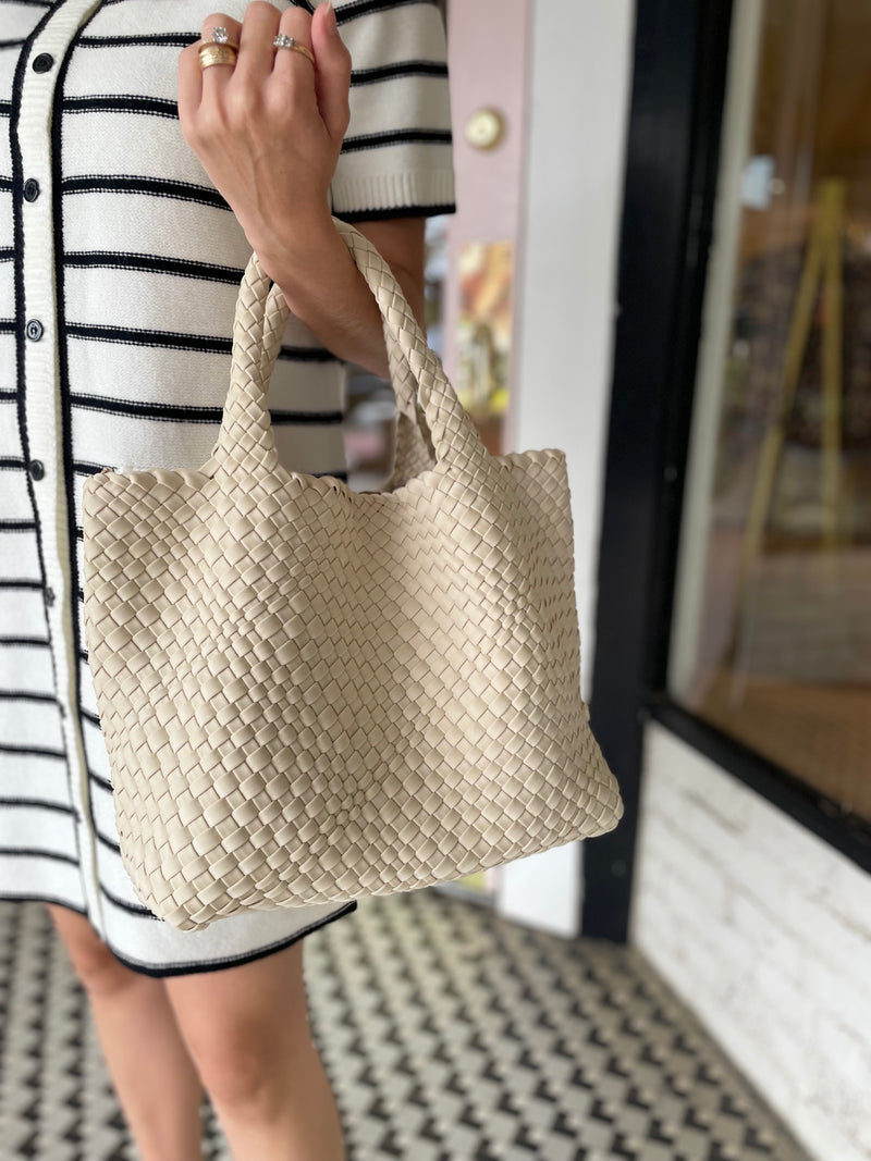 Lily Woven Neoprene Tote with Pouch | Ecru