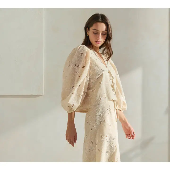 Eyelet Embroidered Blouse | Cream