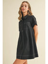 Stitching Shirt Dress | Black