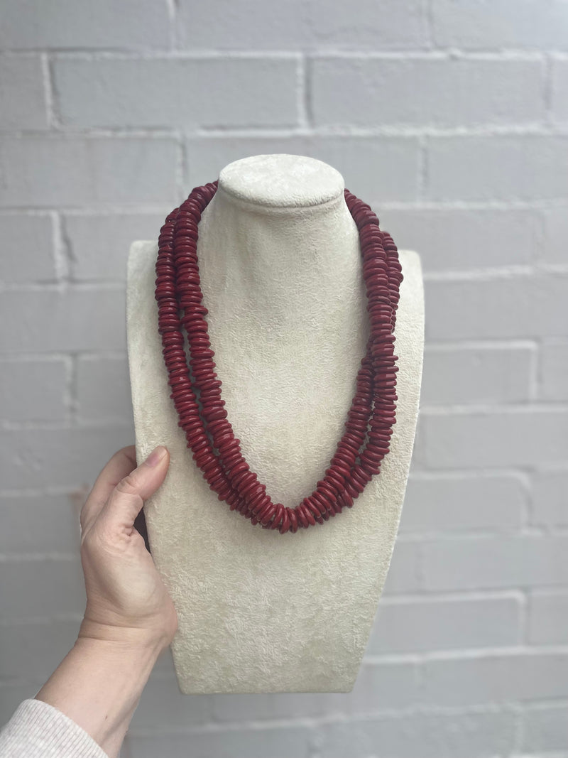 African Trade Bead Necklace | Burgundy