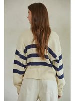 Knit Sweater Button Down Cardigan | Cream + Navy