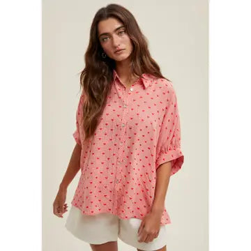 Heart Detailed Mini-Gingham Blouse