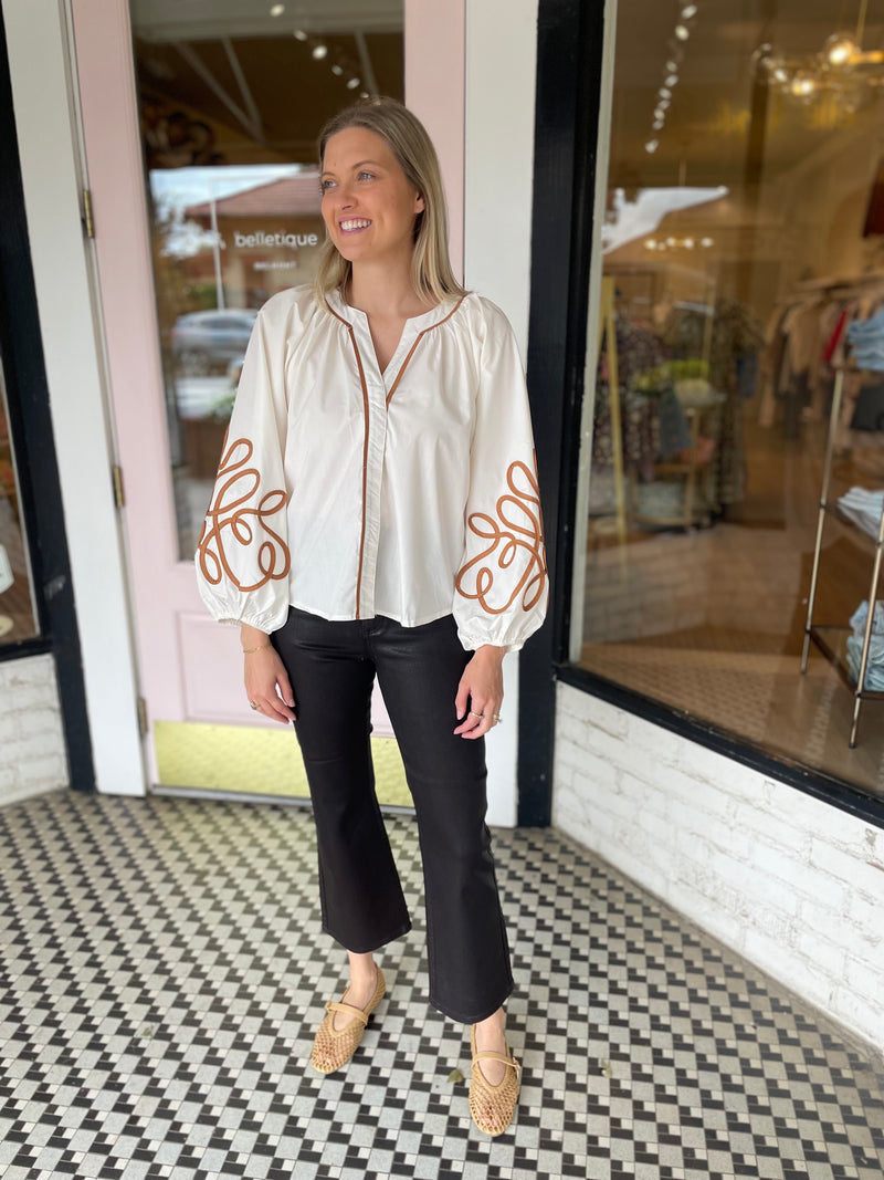 Soutache Blouse | Ivory + Brown