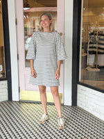 Striped Boat Neck Dress | Black + Ivory