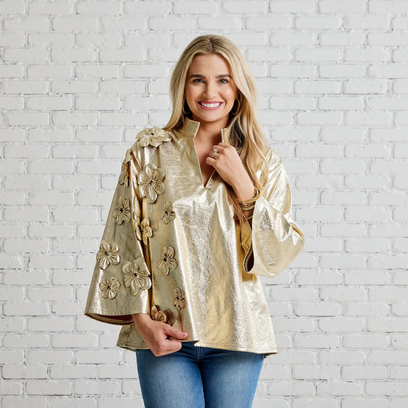 Audrey Vegan Leather Top | Champagne