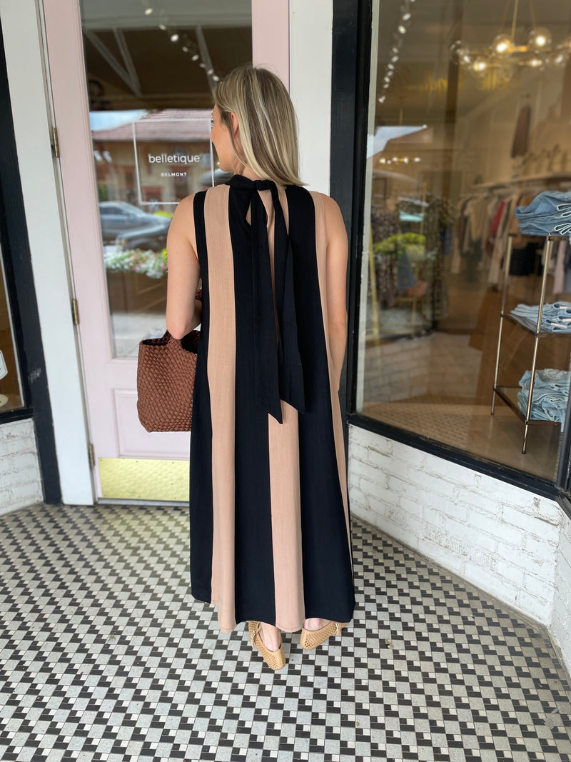Mod Striped Maxi Dress | Black + Tan