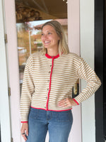 Striped Cardigan | Taupe + Red