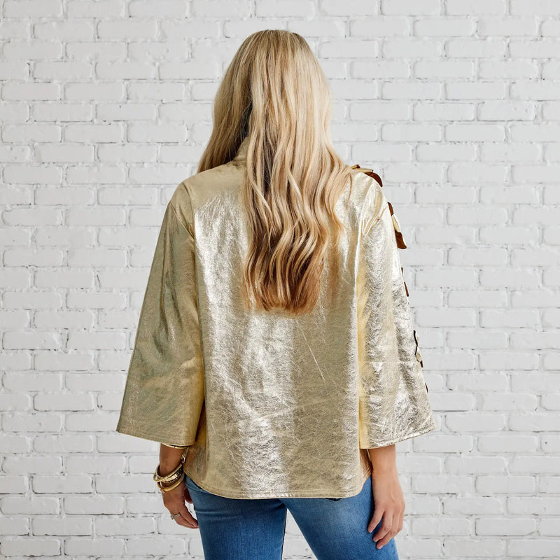 Audrey Vegan Leather Top | Champagne