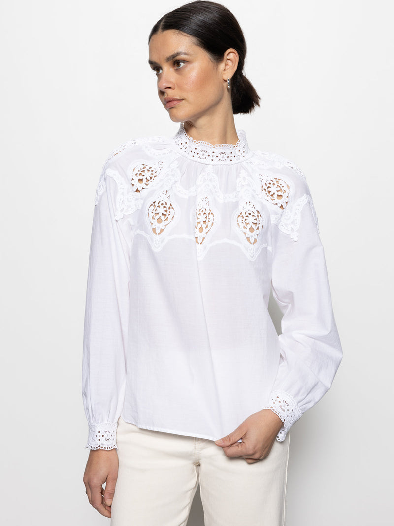 Lace Popover Blouse | White