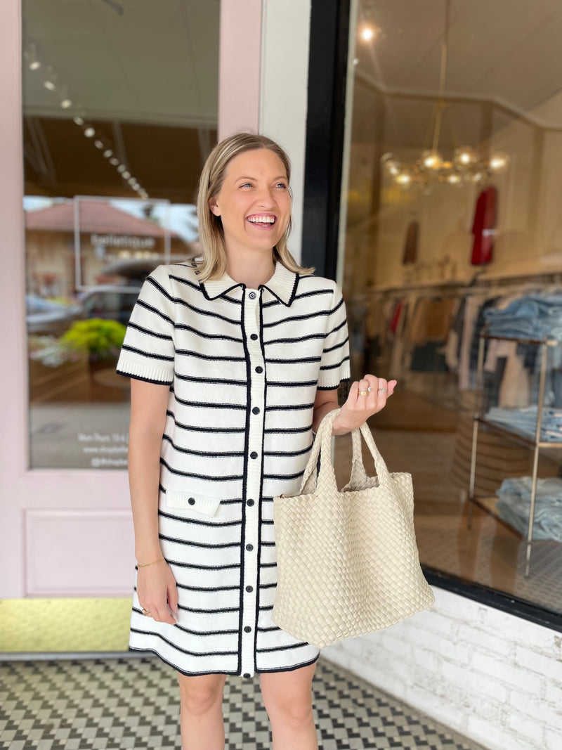 Striped Sweater Dress | Black + White