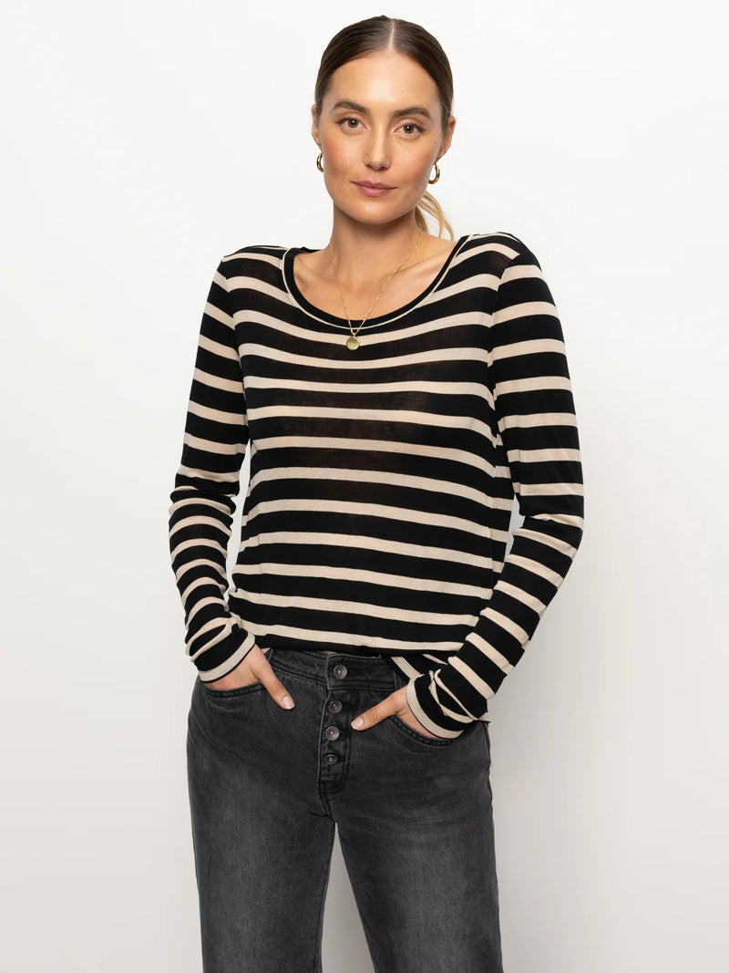 Femme Crew Stripe Tee | Oat/Black Stripe