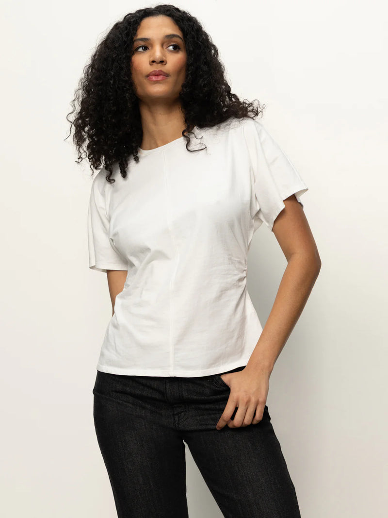 Shirred Waist Dolman Tee | White