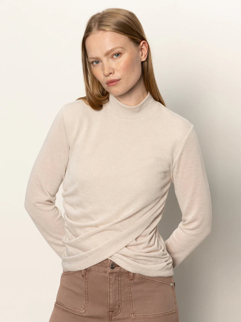 Long Sleeve Draped Mock Neck | Mother of Pearl