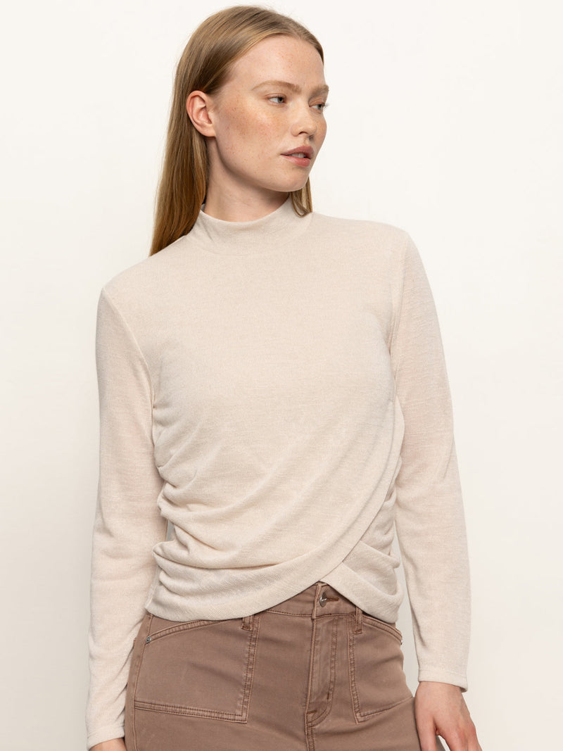 Long Sleeve Draped Mock Neck | Mother of Pearl