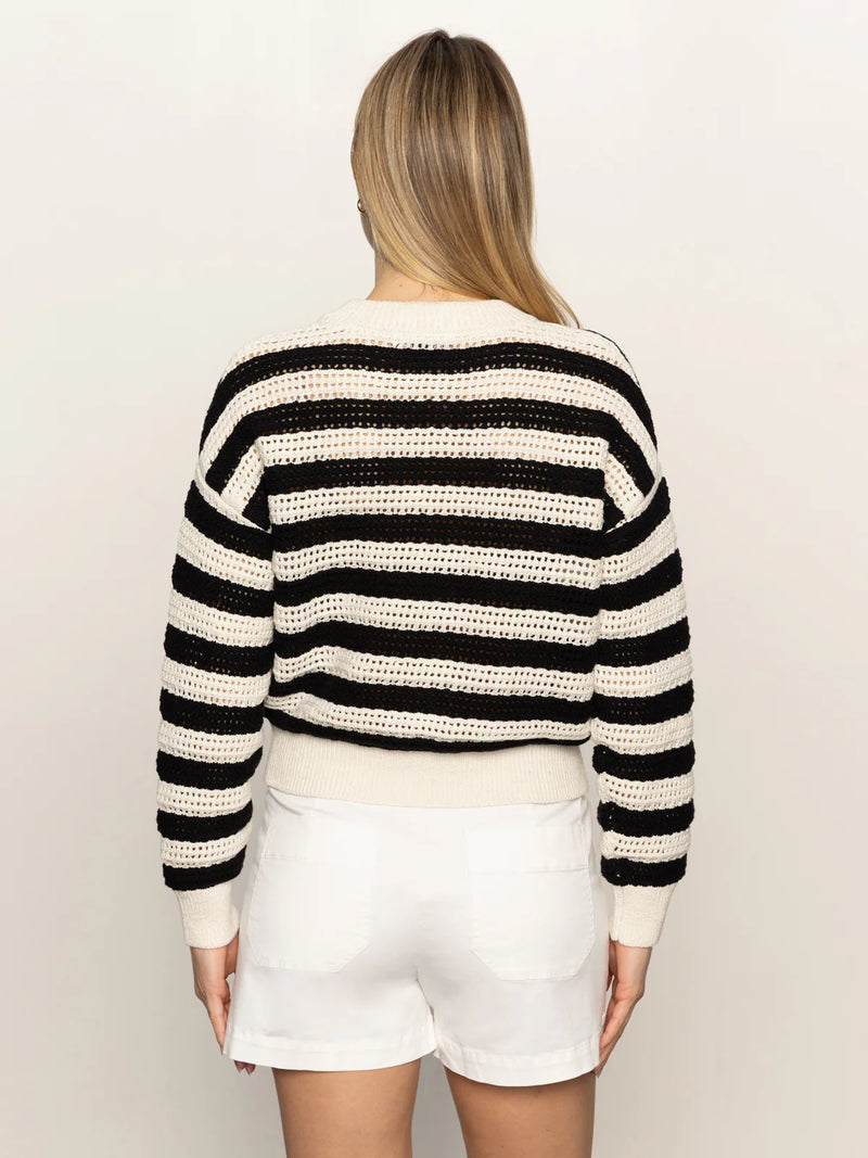 Open Knit Bomber Jacket | Macrame Black Stripe