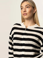 Open Knit Bomber Jacket | Macrame Black Stripe