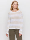 Textured Raglan Crew Sweater | White/Light Oat Stripe
