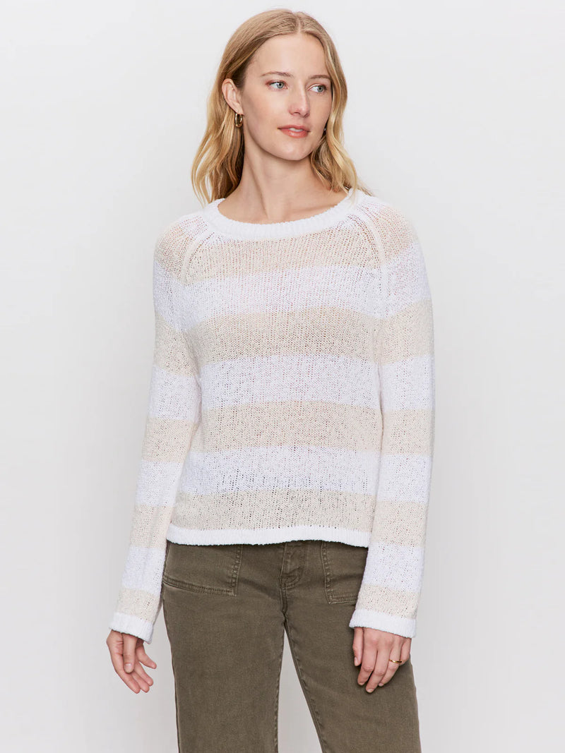 Textured Raglan Crew Sweater | White/Light Oat Stripe