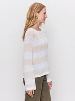Textured Raglan Crew Sweater | White/Light Oat Stripe