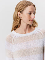 Textured Raglan Crew Sweater | White/Light Oat Stripe