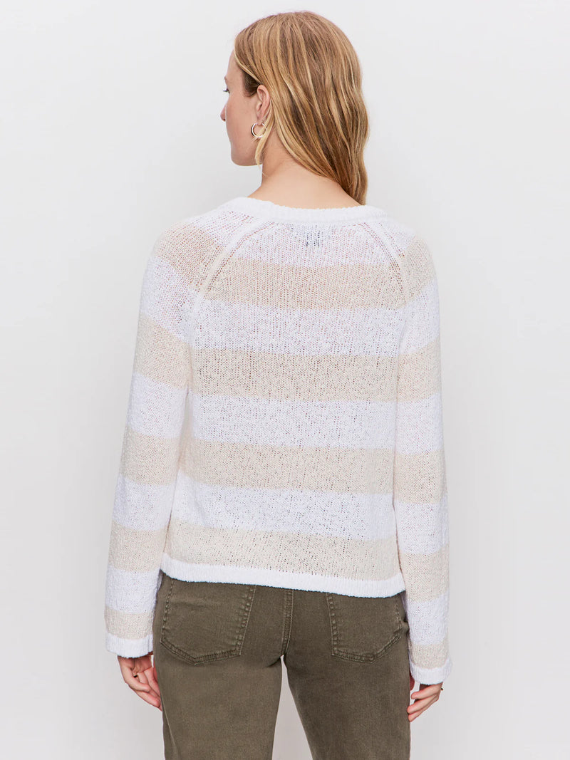 Textured Raglan Crew Sweater | White/Light Oat Stripe