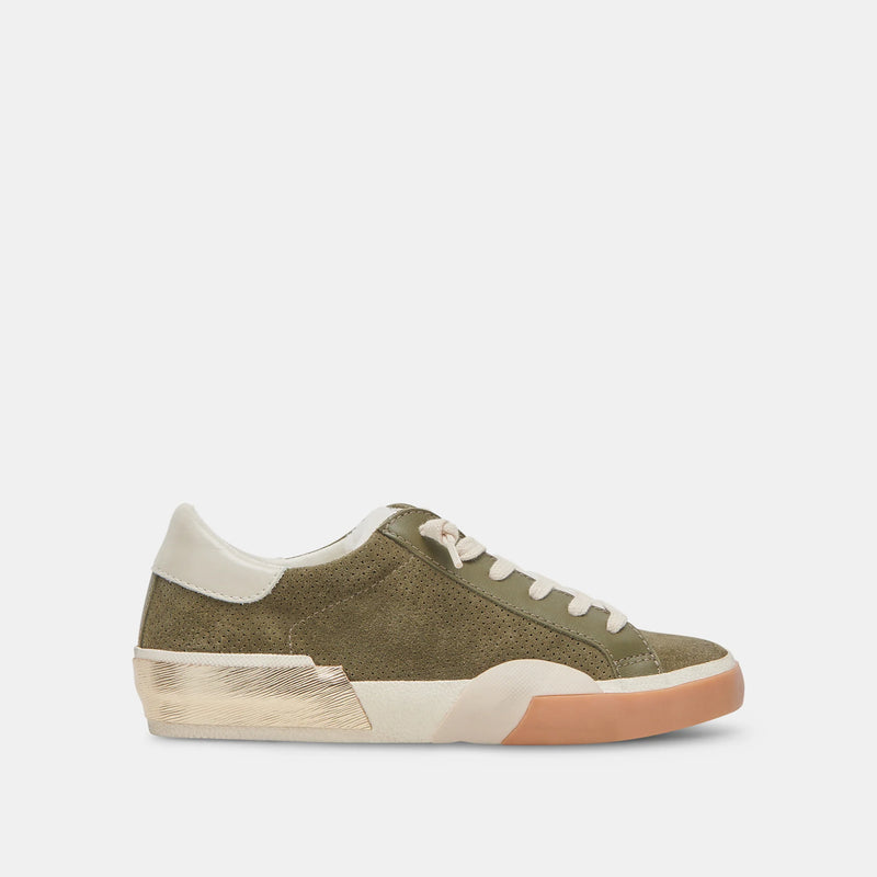 Zina Plush Sneakers | Moss Perforated