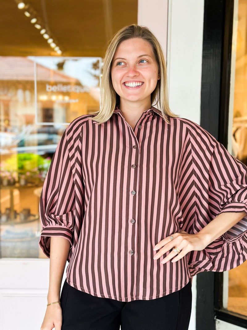 Dolman Striped Shirt | Blush + Burgundy