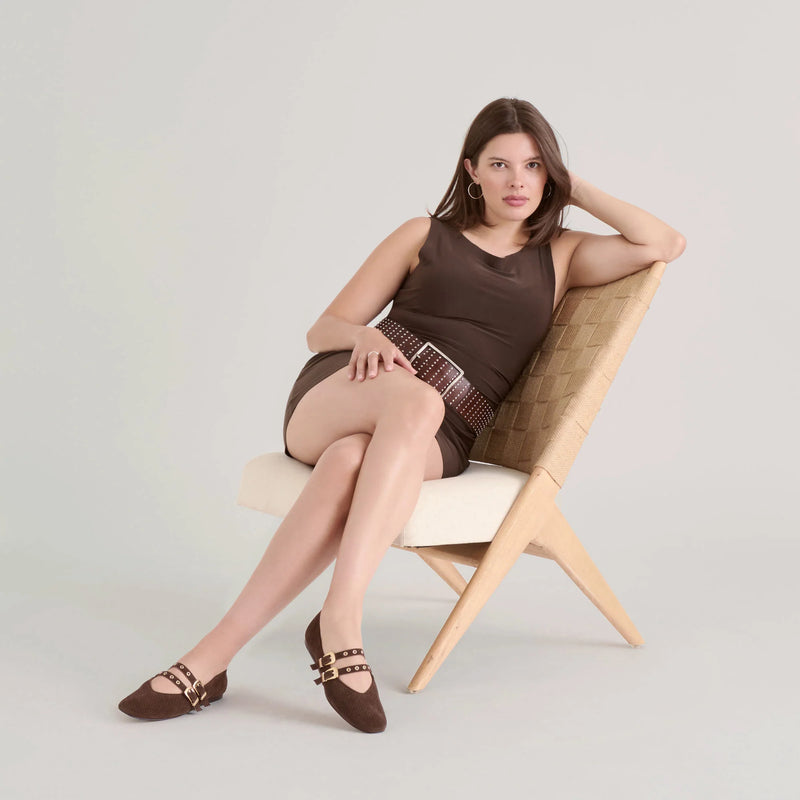 Baylee Grommet Ballet Flats | Dk Brown Perforated Suede