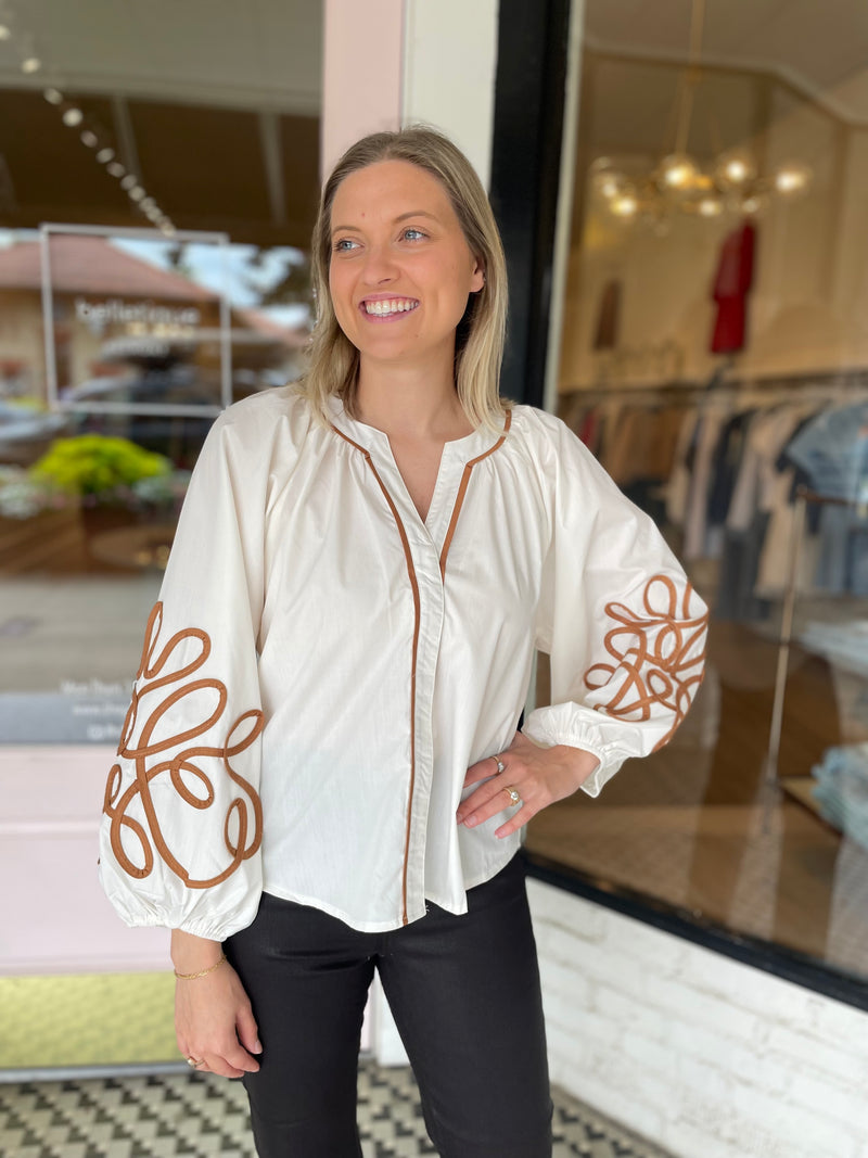 Soutache Blouse | Ivory + Brown