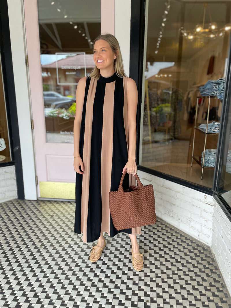 Mod Striped Maxi Dress | Black + Tan